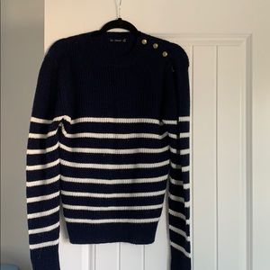 Zara navy and white stripe knit with gold buttons